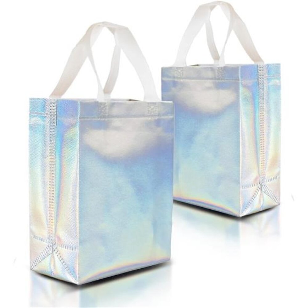 Stunning Iridescent Holographic Gift Bags,Reusable With White Handles,MediumSize